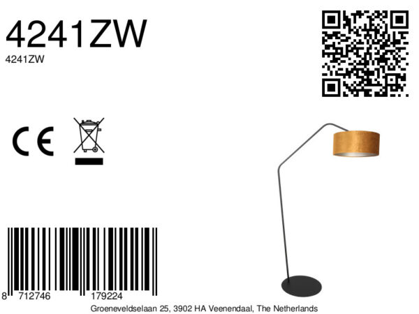 Zwarte booglamp met velvet gouden kap Anne Lighting ZigZag - Image 14