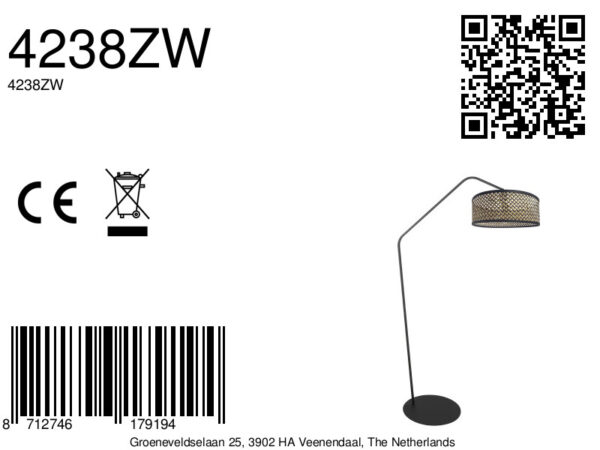 Zwarte vloerlamp met geweven bamboe kap Anne Lighting ZigZag - Image 14