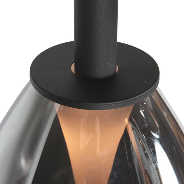 Ronde zwarte hanglamp met 5 druppelvormige smoke glazen Steinhauer Glimsy - Image 3