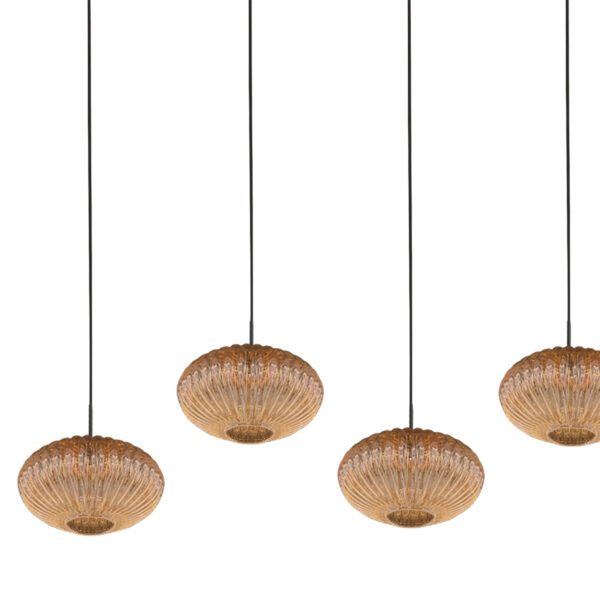 Stijlvolle hanglamp met 5 ribbelglazen in amberkleur Mexlite HaloSwap - Image 7