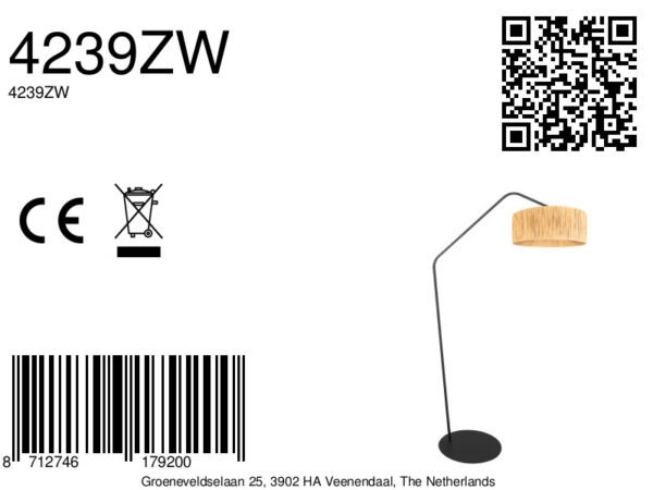 Geknikte booglamp zwart met zeegras kap Anne Lighting ZigZag - Image 14