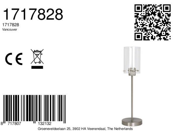 Staalkleurige tafellamp cilinder glas Light & Living Vancouver - H 56,5 cm - Image 8