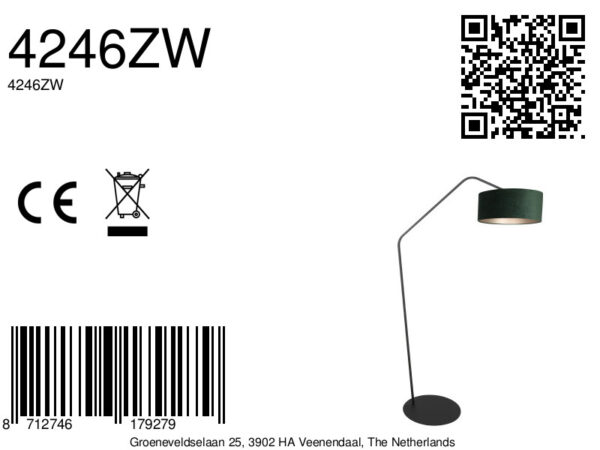 Moderne zwarte booglamp velvet groene kap Anne Lighting ZigZag - Image 14