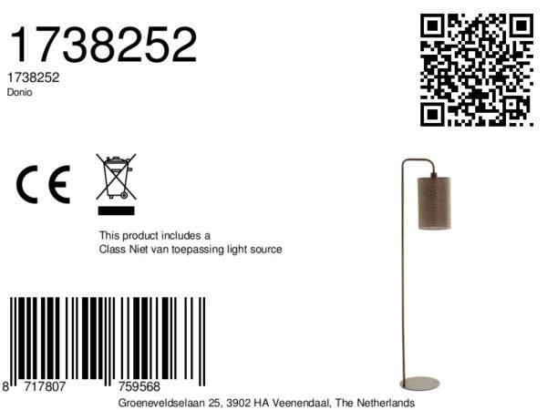 Bruine gebogen katoen/metalen vloerlamp Light & Living Donio - Image 9