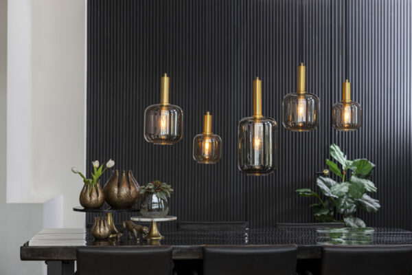 Retro hanglamp rookglas met goud Light & Living Lekar - Image 2