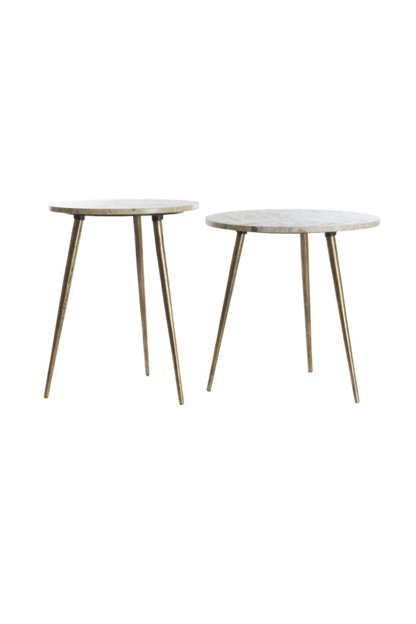 light&livingbijzettafelsetzecataupemarmerenantiekbrons–ø41x49+ø48x53cm-726