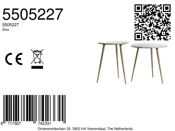 light&livingbijzettafelsetzecataupemarmerenantiekbrons–ø41x49+ø48x53cm-8a