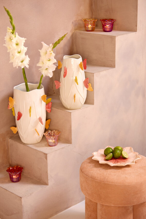 light&livingborboletavaaskeramiekwit+roze+geel–ø26,5x35cm-269