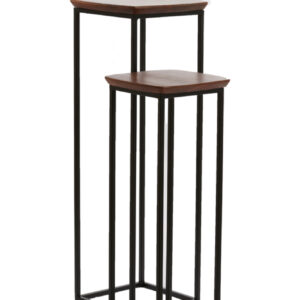 light&livingzuilensetquenzavanacaciahoutmetzwartmetaal–30x30x80+35x35x100cm-456