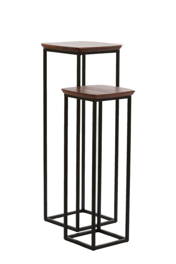 light&livingzuilensetquenzavanacaciahoutmetzwartmetaal–30x30x80+35x35x100cm-456