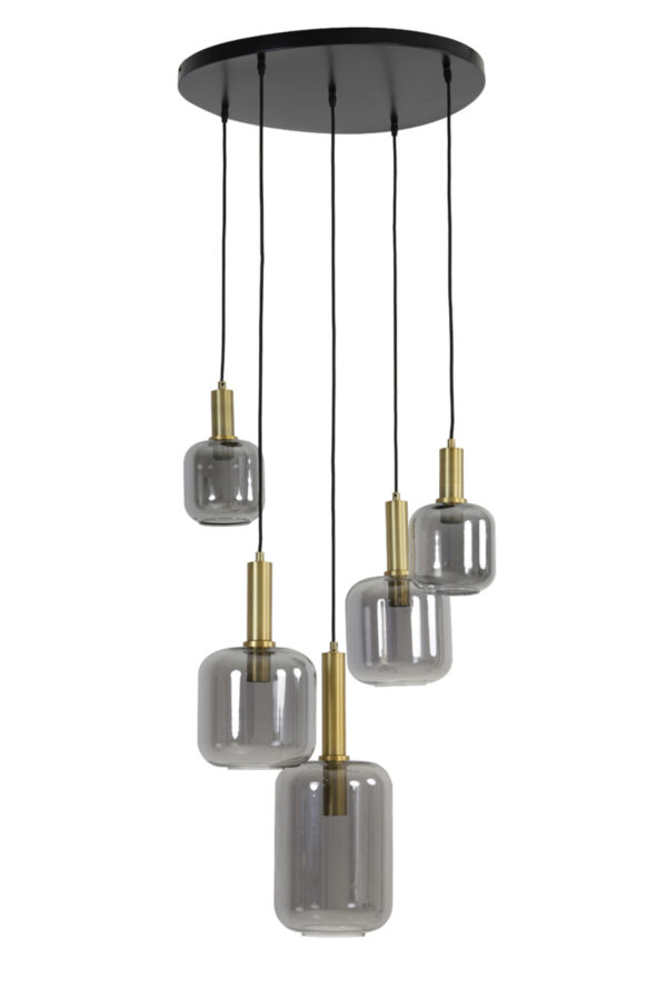 Retro glazen hanglamp zwart met goud Light & Living Lekar
