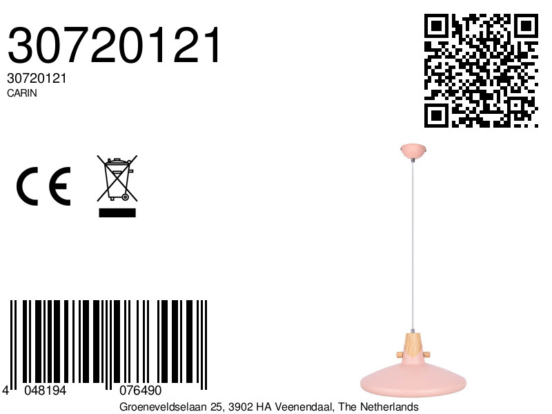 Roze metalen hanglamp met houten accenten Carin - Image 4