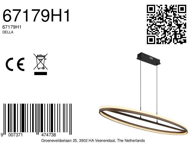 Moderne mat zwarte pendant lamp met elegant design Della - Image 18