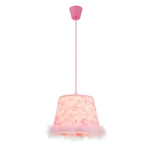 Roze hanglamp met textielen kap Tarso