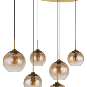 Alternative view of Moderne hanglamp met amber glazen kappen Jamessa