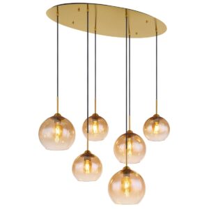 Moderne hanglamp met amber glazen kappen Jamessa