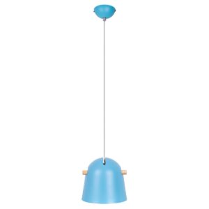 Moderne hanglamp met houtlook en blauw Tally