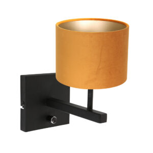steinhauer-wandlamp-stang-zwart-metaalveloursstof-bedlampje-e27-8176zw-0