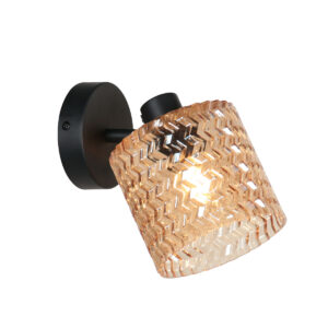 wandlamp-amberkleurigzwart-ocre-glasmetaal-bedlampje-e14-4223zw-mexlite-0